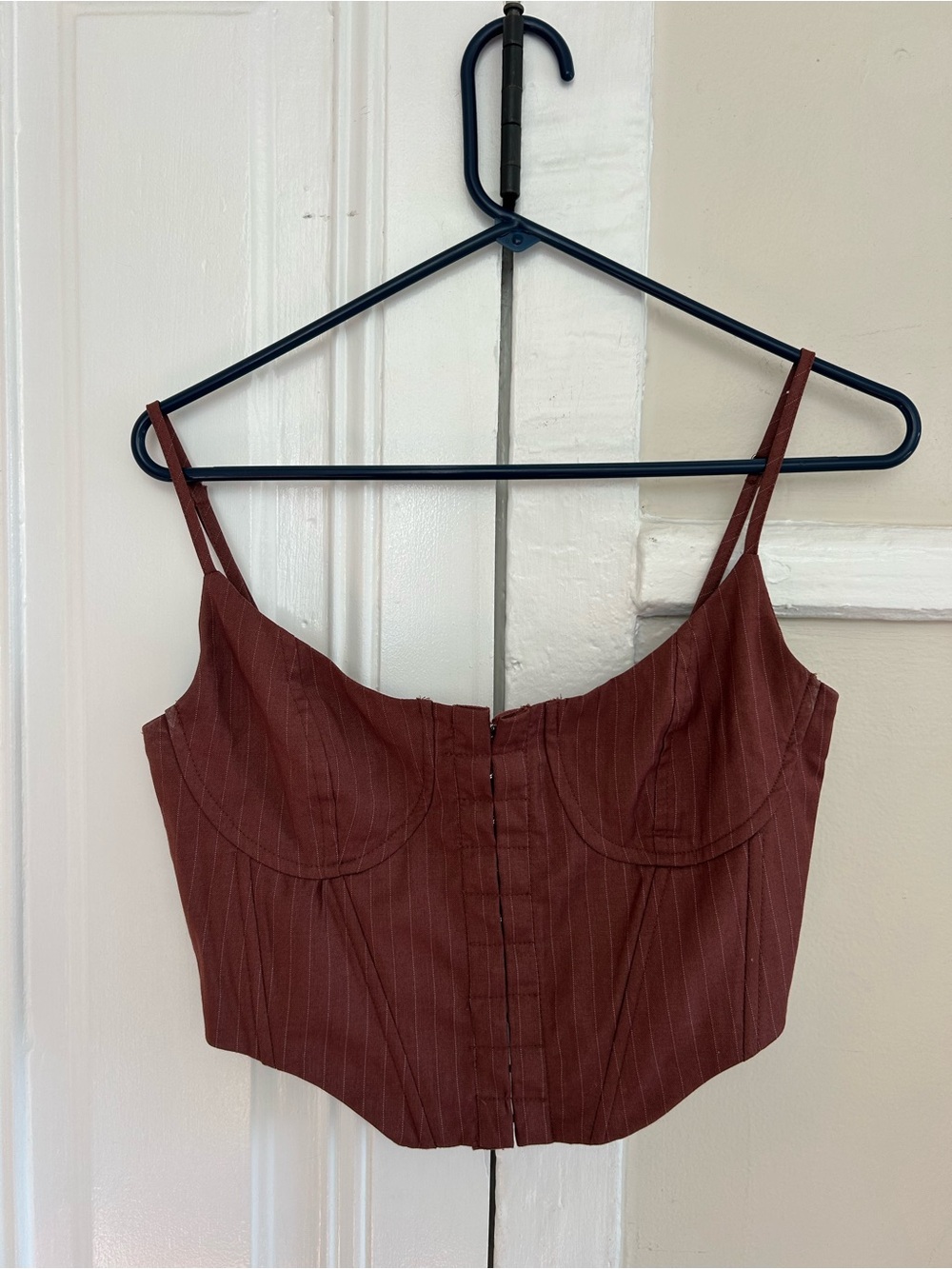Kendall & Kylie Women’s Brown Pinstripe Bustier Crop Top